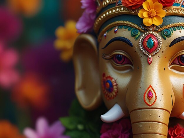 Multi colored elephant statue symbolizes Hinduism spirituality and beauty