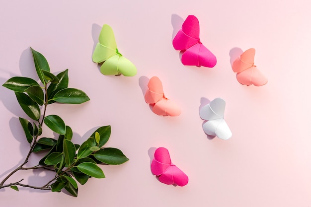 Multi-colored origami butterflies