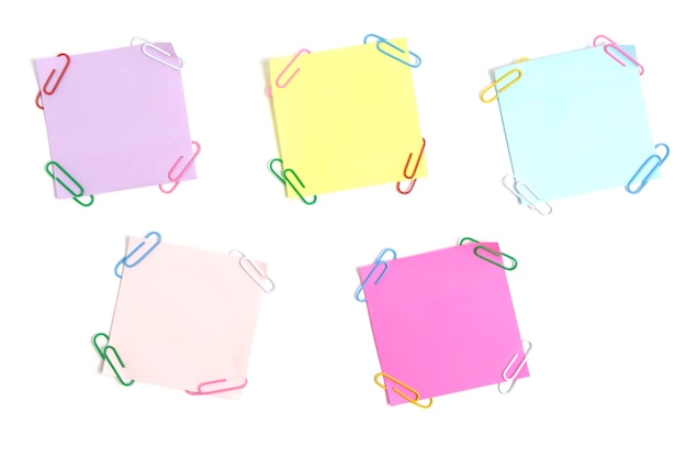 Multi colored paper stickers for writing notes white background