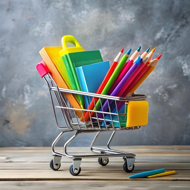 Photo multi colored school supplies in a shop