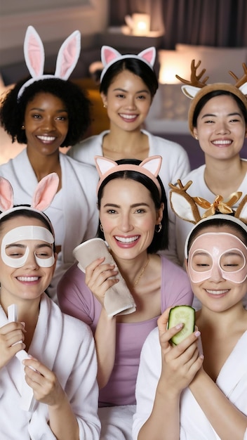 Photo multi ethnic women apply skincare products