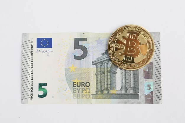 Multi Euro Dolar cash Different type of new generation banknotes bitcoin