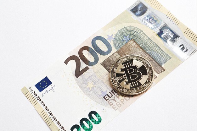 Multi Euro Dolar cash Different type of new generation banknotes bitcoin