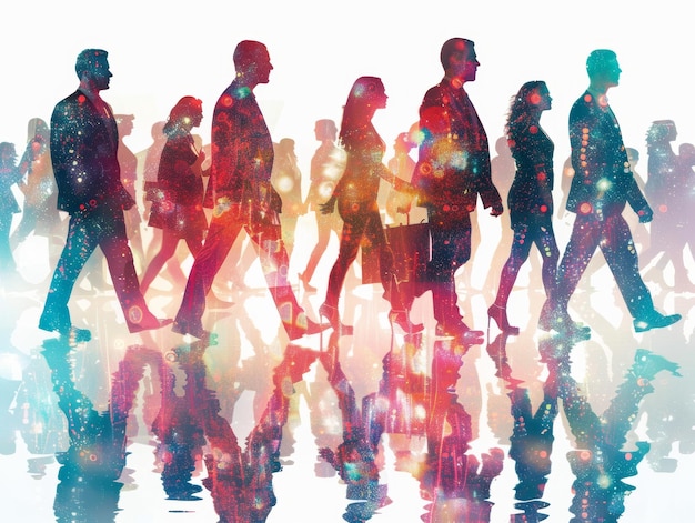 multi exposure and silhouette illustration career people business people are walking together