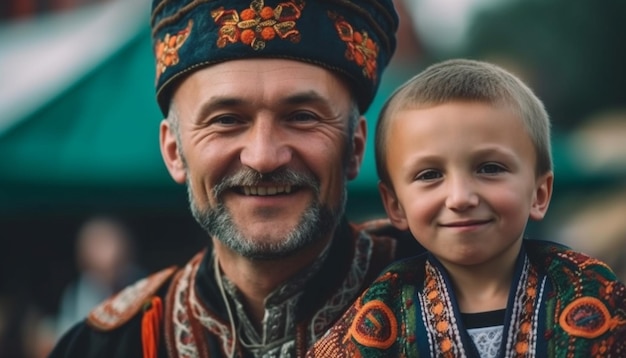 Multi generational family celebrates traditional festival outdoors generated by AI