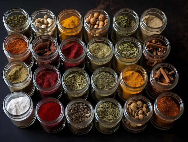 Multible jars of spices