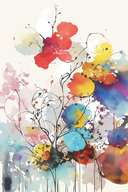 multicolor abstract inspired colorful floral background painting on paper HD watercolor image