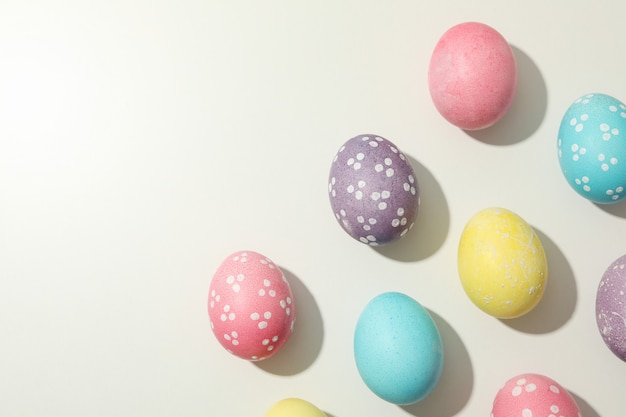 Multicolor Easter eggs on white surface