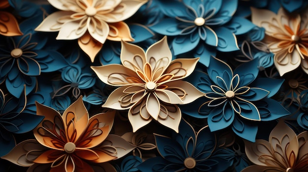 Multicolor paper flowers and leaves The colors of the paper Islamic wallpaper and background