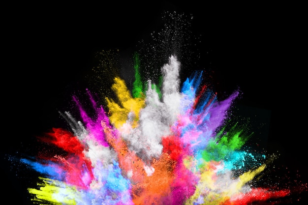 Multicolor powder explosion on black background. 