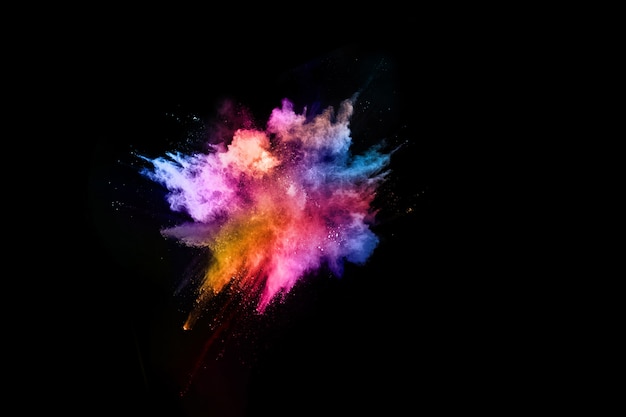 Multicolor powder explosion on black background. 