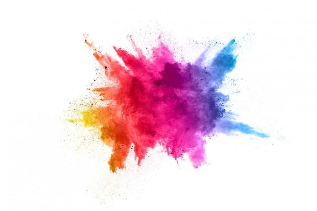 Multicolor powder explosion on White background.