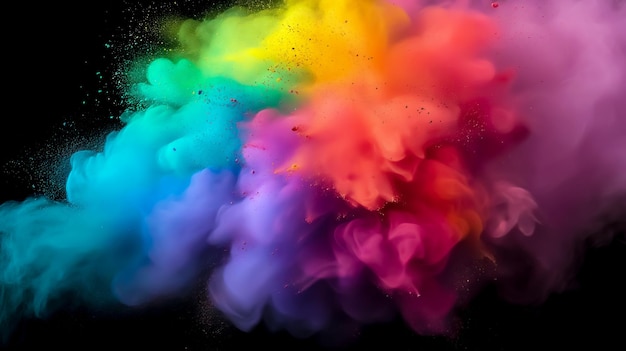 multicolor smoke explosion holi colors on black background