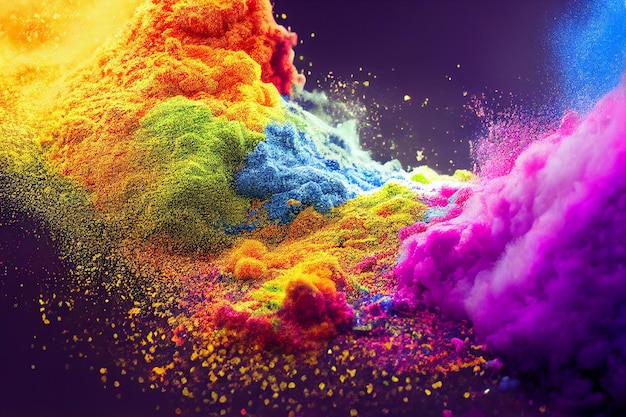 Multicolor splash of particles Festival of colours Powder burst isolated on back background Paint splatter splash and clouds Textured chalk exploding in a bust of energy wallpaper