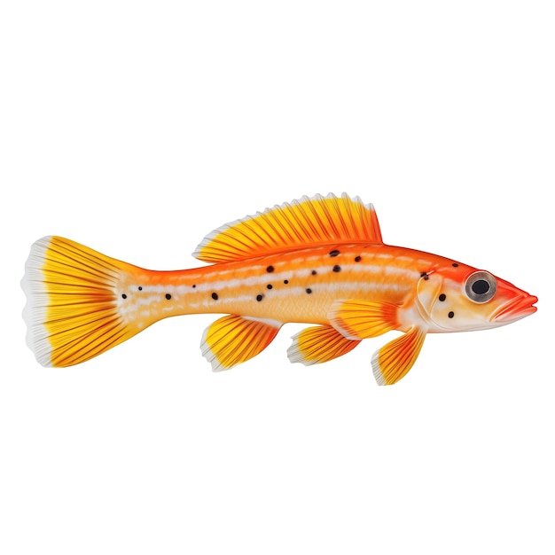 Multicolored aquarium fish on a transparent background side view the coral goby an orange saltwater