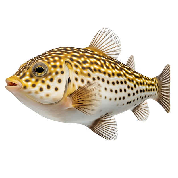 Multicolored aquarium fish on a transparent background side view the pufferfish an yellow and white