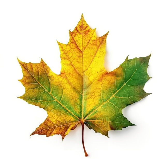 Multicolored autumn maple leaf on a white isolated background AI generation