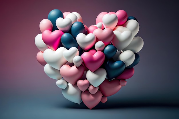 Photo multicolored balloon love heart pink and white balloons arranged in a heart shape