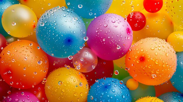 Photo multicolored balloons with water droplets