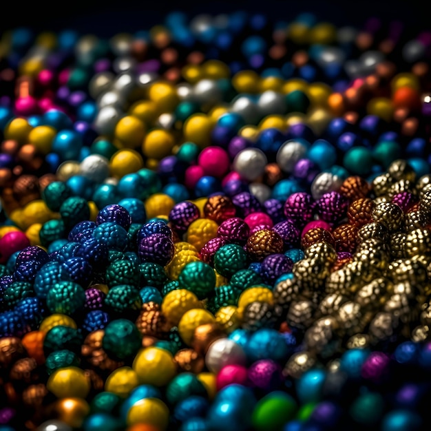 Multicolored beads on a dark background Selective focus Toned