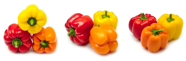 Multicolored bell peppers isolated on white