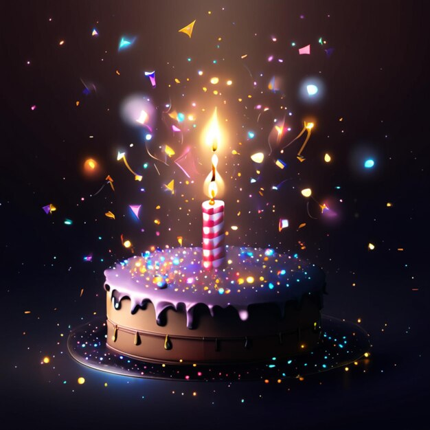 Photo multicolored birthday cake decorated with burning candles happy birthday greetings concept