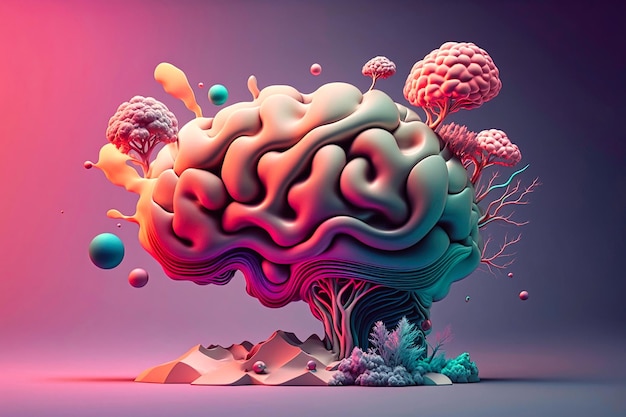 Multicolored brain side view scene in pastel tones Concept of technology intelligence. Generative AI