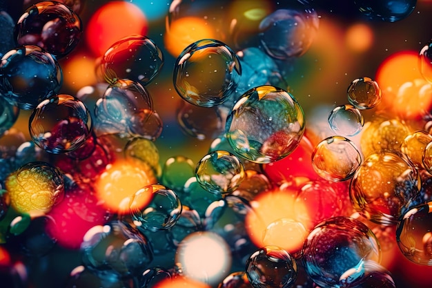 Photo multicolored bubbles circles and festive lights for background generative ai