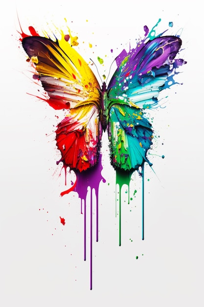 Multicolored butterfly with paint splatters on it's wings Generative AI