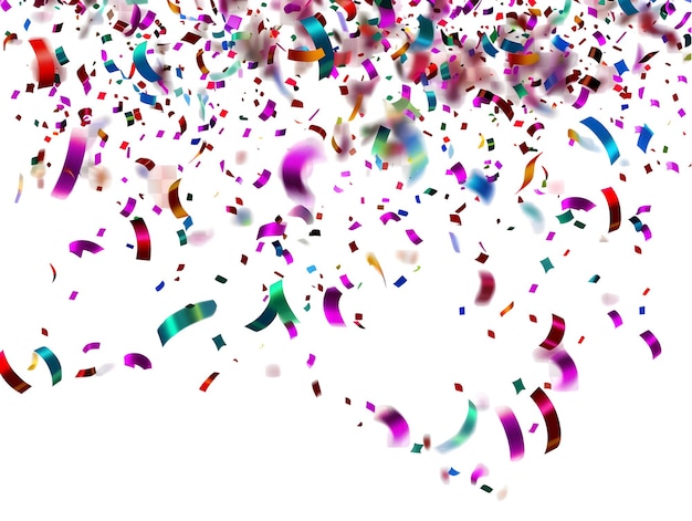 multicolored confetti falling on transparent background