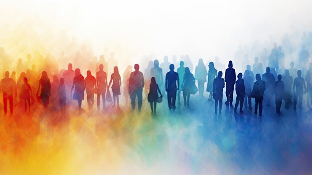 multicolored crowd watercolor illustration of group of people