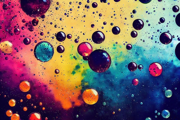 Multicolored droplets molecule closeup science and chemistry