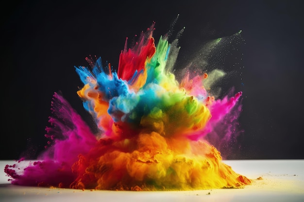 A multicolored explosion of colored powder on a black background generative AI