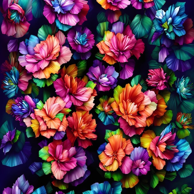 Multicolored flower painting Flower bunch illustration Digitally painted flowers Generative AI