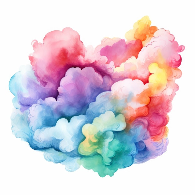 Multicolored fluffy cloud use LGBTQ Pride colors in the style of watercolor painting white background no outline stylize 50 v 52 Job ID 577894922ff246de9a6d717bf29e3e71