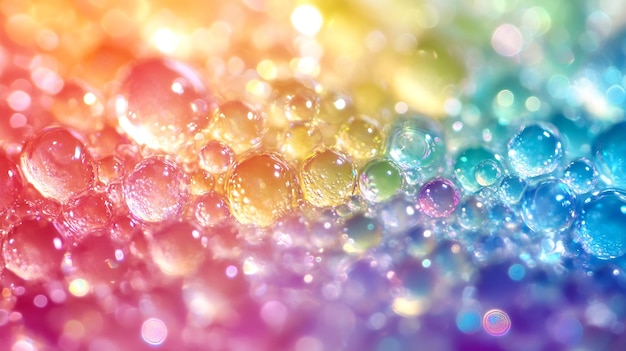 Photo multicolored foam rainbow bubbles abstract soft focus close up texture generative ai