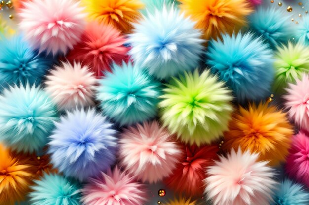 Photo multicolored fur balls background of fur balls in bright pastel colors