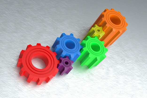 Multicolored gears abstract 3d design teamwork concept