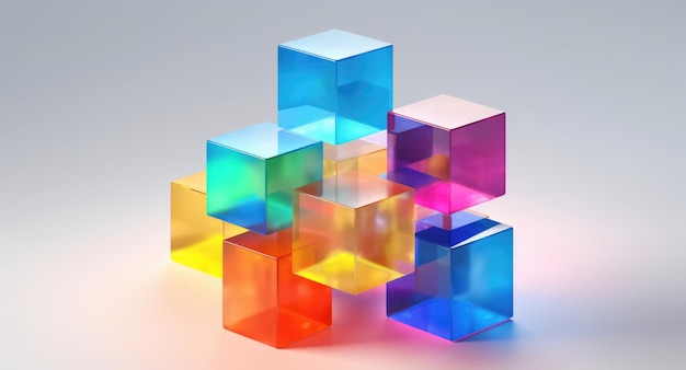 Multicolored glass cubes on a light background Abstract colorful wallpaper