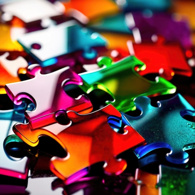 Multicolored glass jigsaw pieces showing diversity and how different solutions fit together