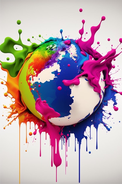 Multicolored globe is splattered with paint generative ai