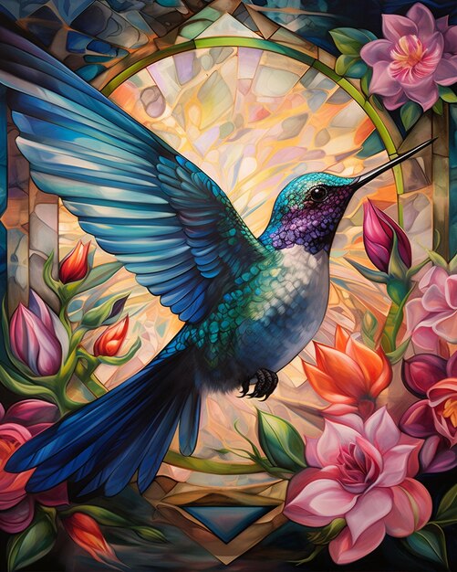 Multicolored Hummingbird in Vibrant Scene