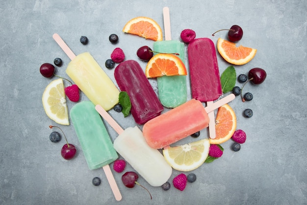 Multicolored icicle with fresh fruit