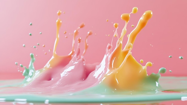 Multicolored Liquid Splash Against a Pink Background