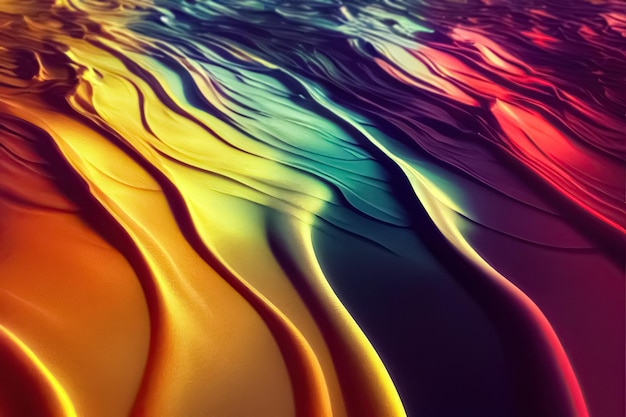 Multicolored liquid wavy dynamic fluid abstract background Undulating relief 3D illustration