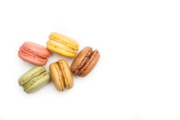 Multicolored macarons isolated on a white