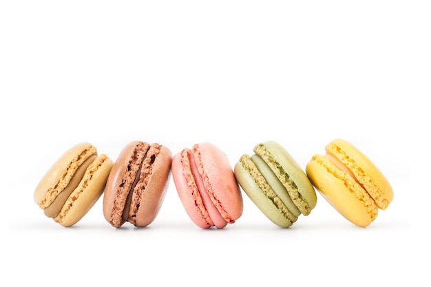 Multicolored macarons isolated on a white