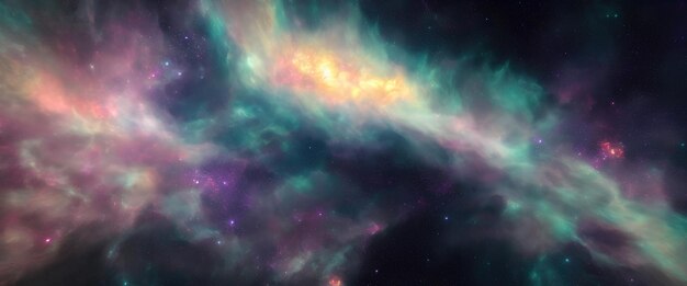 Multicolored nebula among stars in deep space