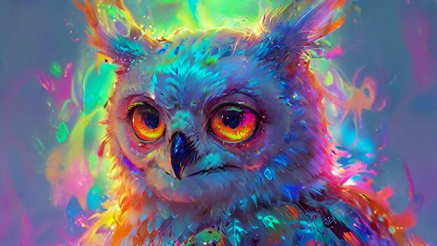 Photo multicolored owl explore the mystical charm of rainbow feathers