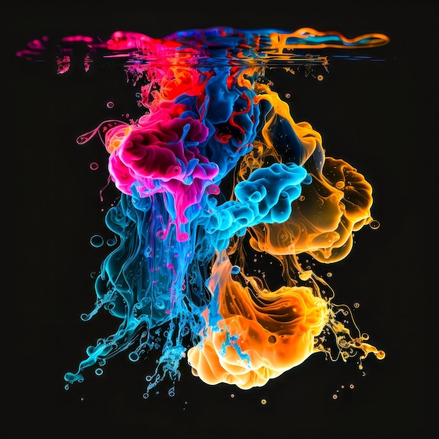 Multicolored paint spreads underwater Generative AI